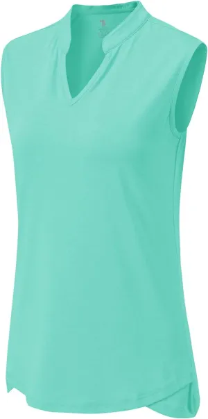 BGOWATU Women's Golf Polo T-Shirts Sleeveless V Neck Collarless Tennis Shirts UV Protection Quick Dry Lightweight