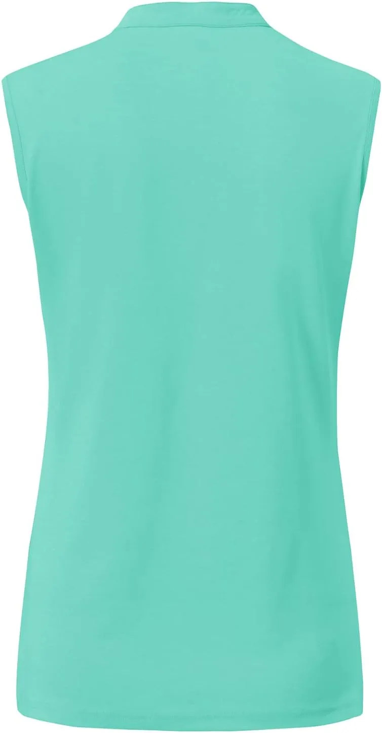 BGOWATU Women's Golf Polo T-Shirts Sleeveless V Neck Collarless Tennis Shirts UV Protection Quick Dry Lightweight