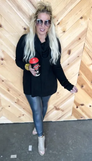 Black Brushed Cowl Neck Top - Final Sale