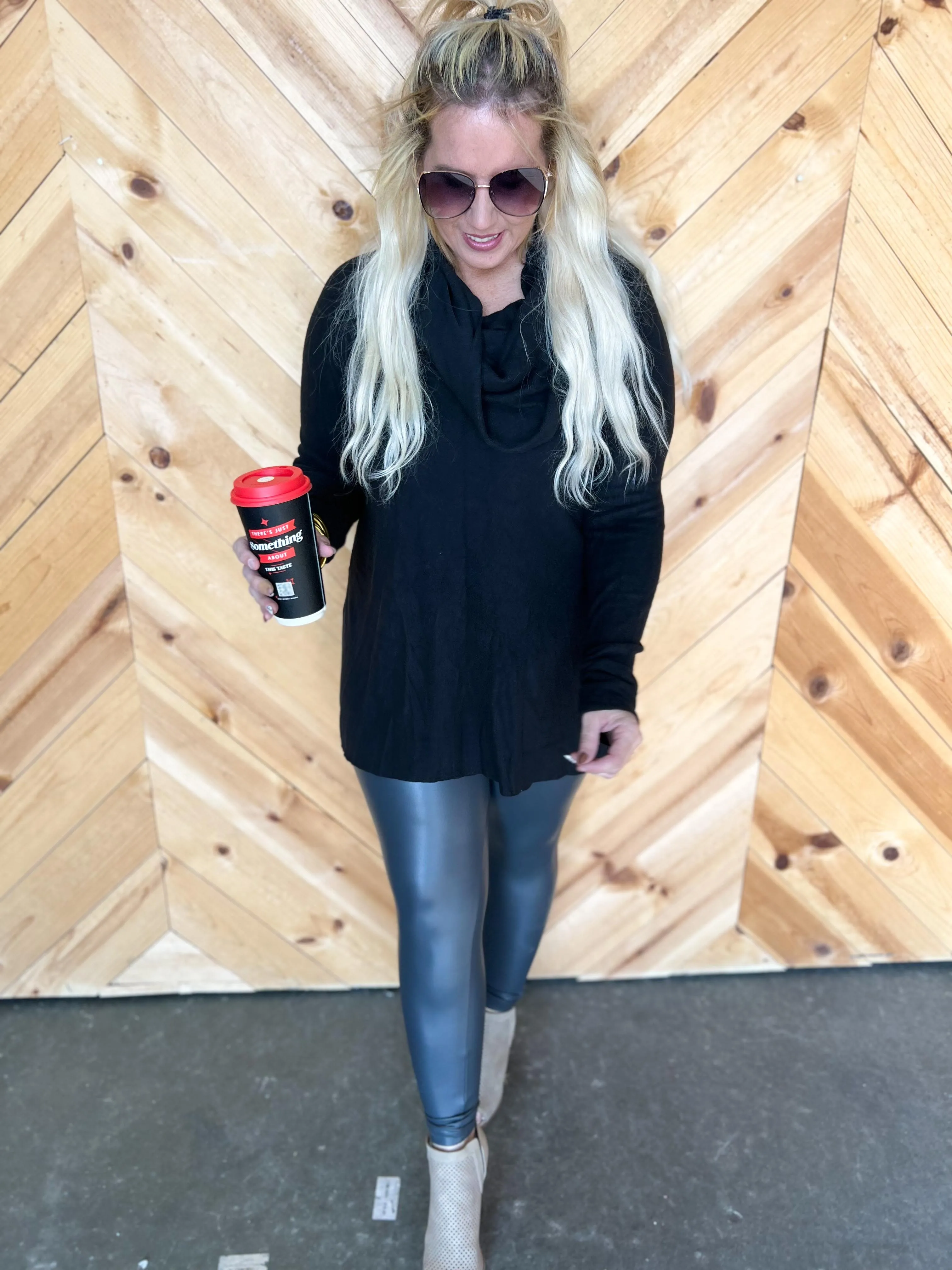 Black Brushed Cowl Neck Top - Final Sale