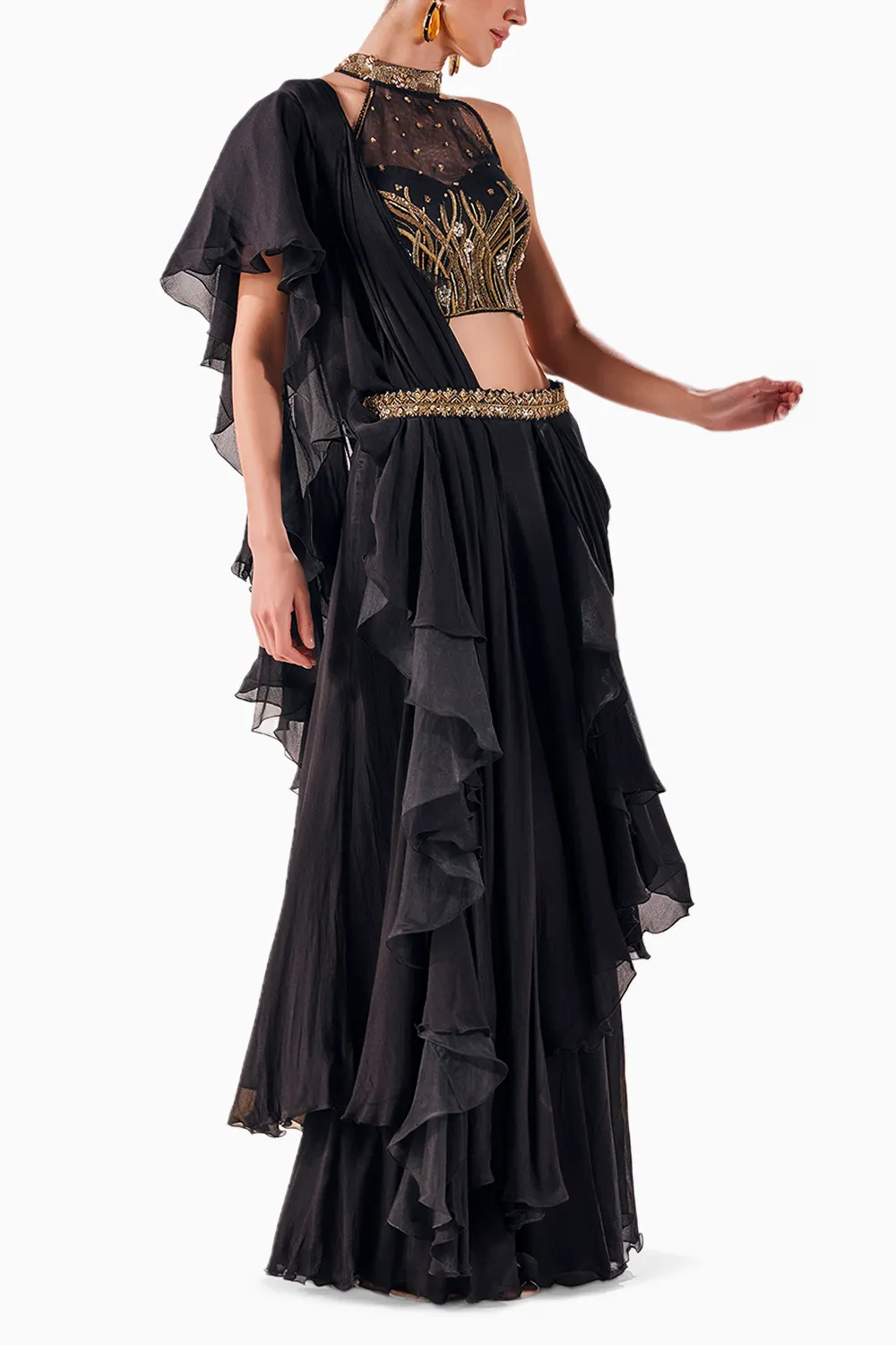 Black Chiffon Elegance Draped Saree