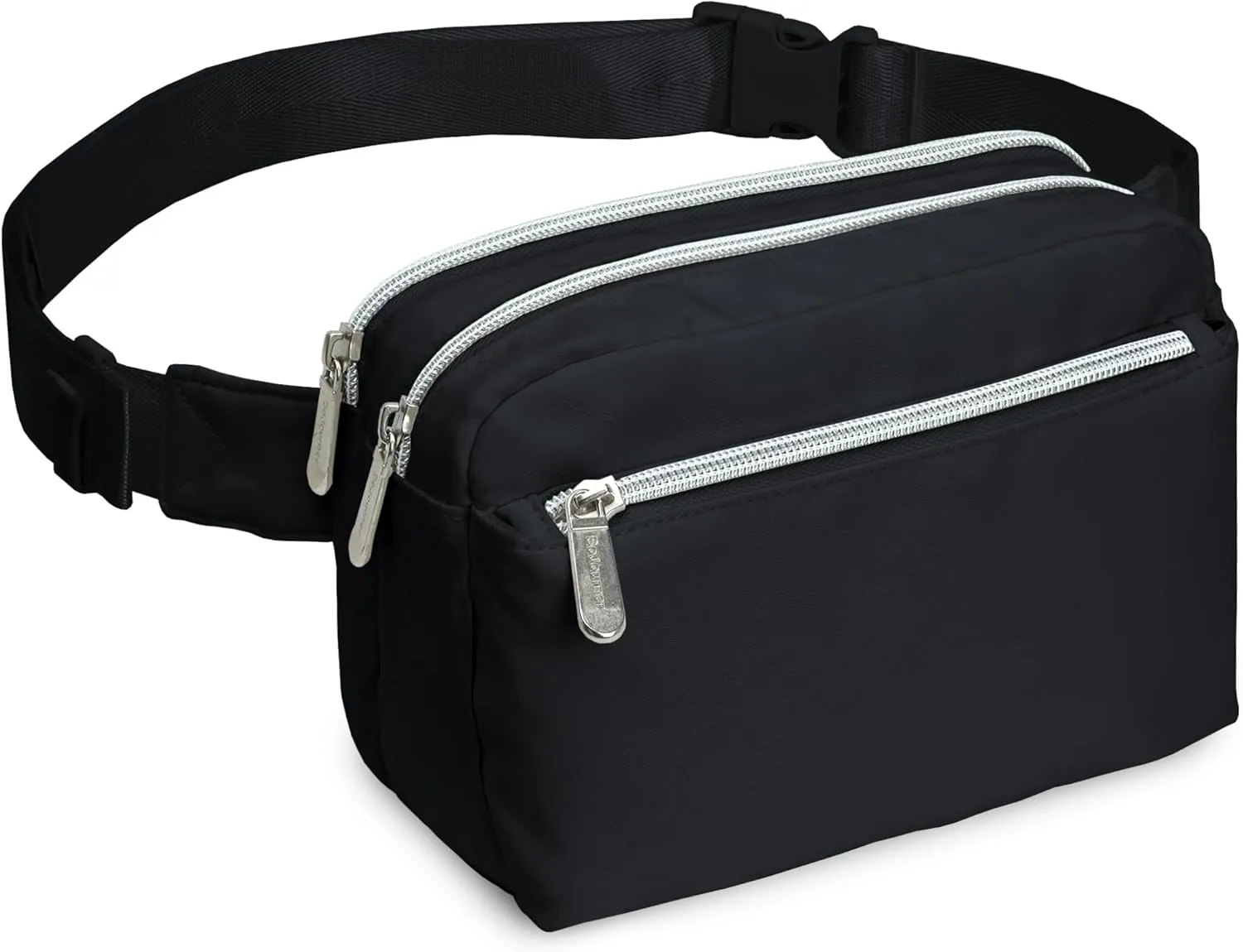 Black Fanny Pack Belt bag - Crossbody Waist Bag for Men or Women - Hands-Free, Waterproof Large Bumbag for Hiking, Running, and Travel