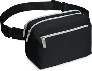 Black Fanny Pack Belt bag - Crossbody Waist Bag for Men or Women - Hands-Free, Waterproof Large Bumbag for Hiking, Running, and Travel