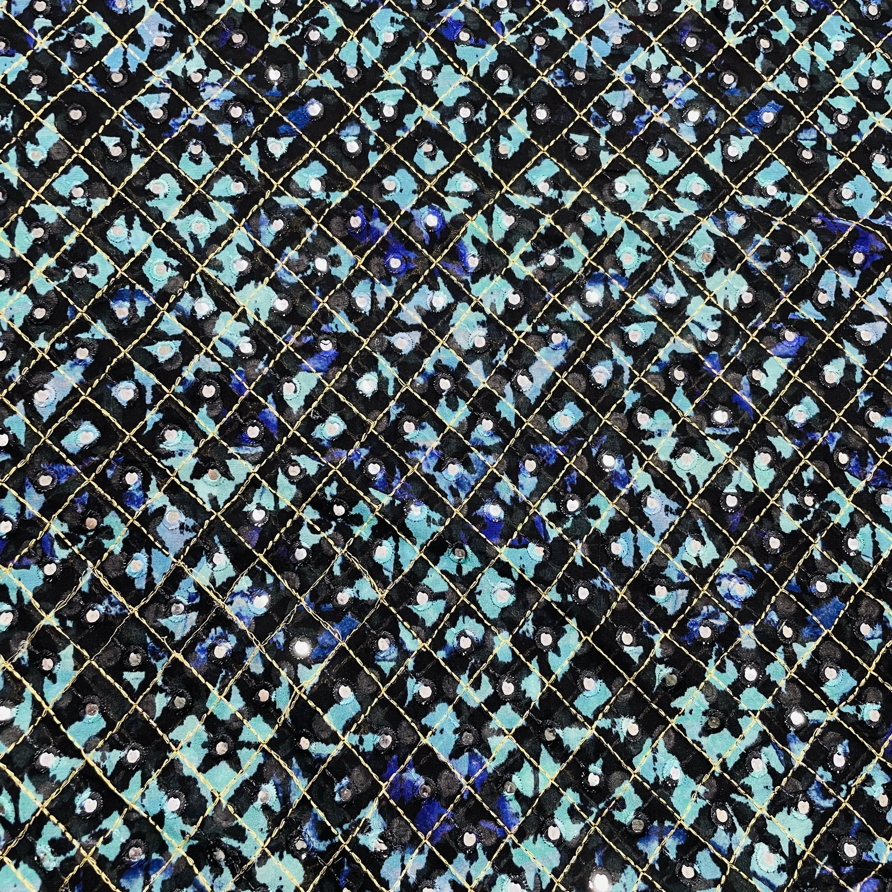 Black Sea Green Zari With Mirror Work Embroidery Georgette Fabric 59