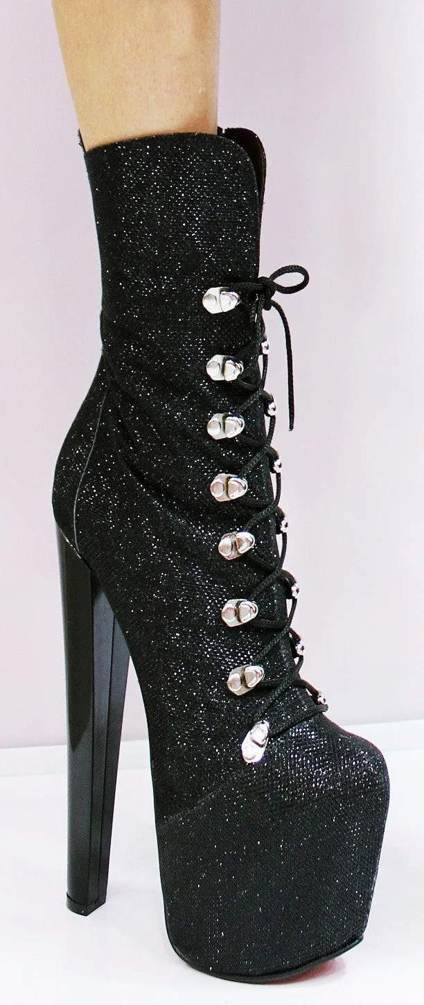 Black Shimmer Glitter Military Style Combat Boots