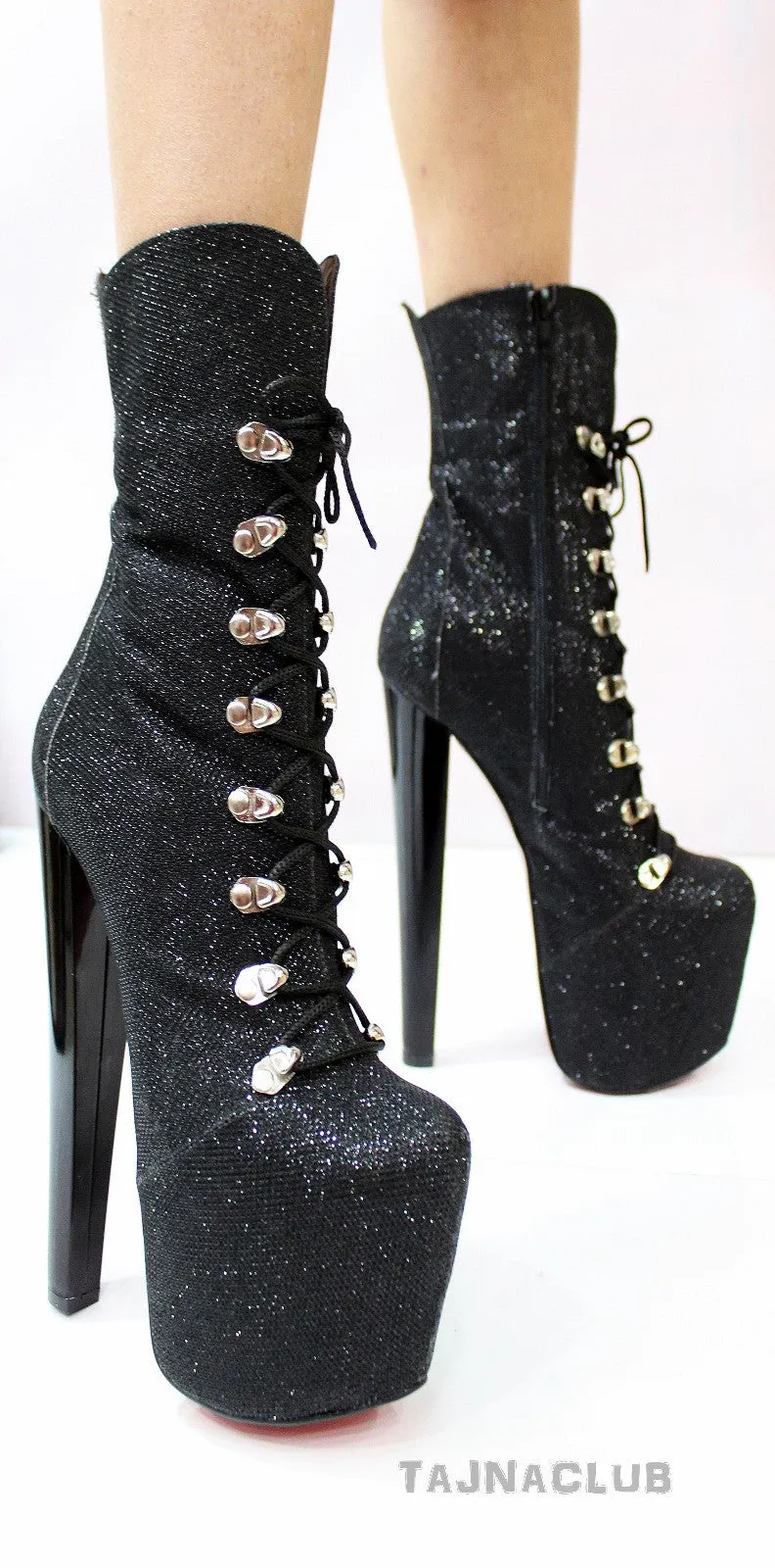 Black Shimmer Glitter Military Style Combat Boots