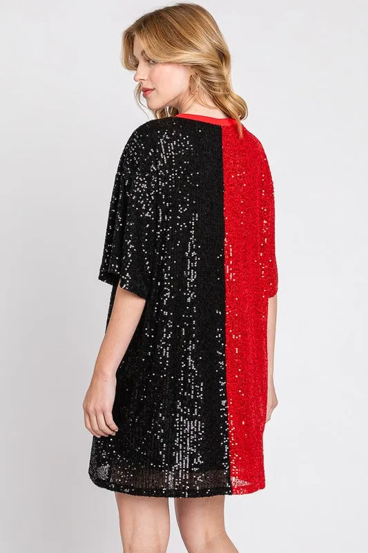 Black/Red Color Block Sequin Dress Top