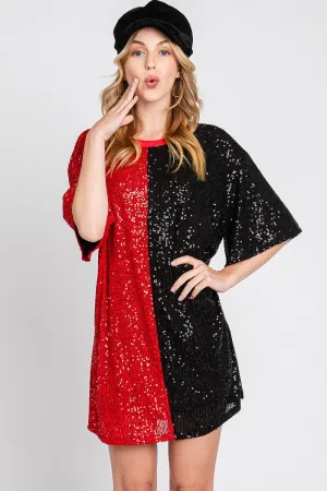 Black/Red Color Block Sequin Dress Top