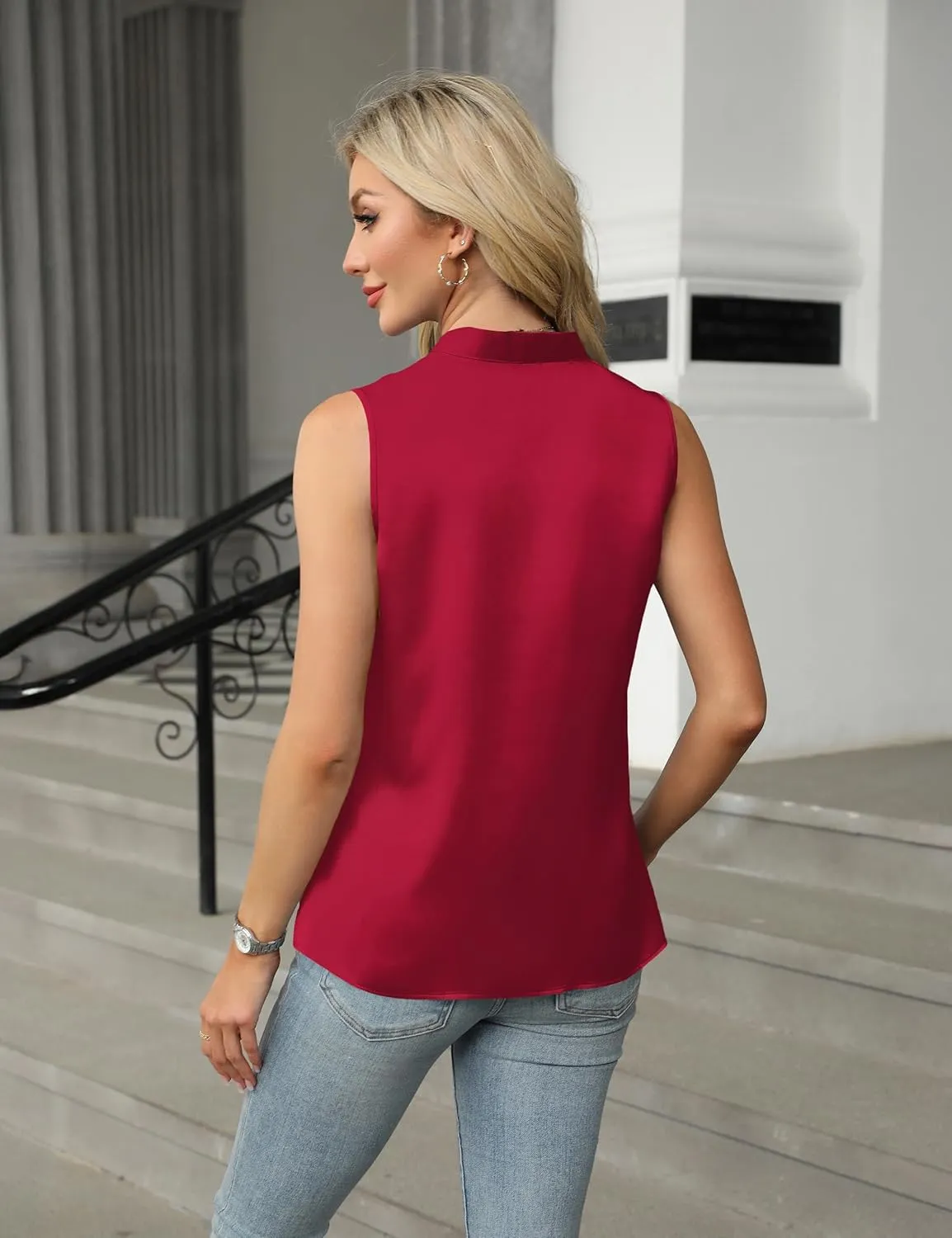 Blooming Jelly Womens Dressy Tank Tops Summer Sleeveless Work Blouses Silk Satin V Neck Shirts Business Casual Outfits