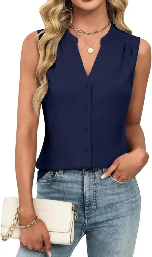 Blooming Jelly Womens Summer Button Down Tank Tops Work Dressy Casual Blouses Pleated Sleeveless Trendy Shirts 2025