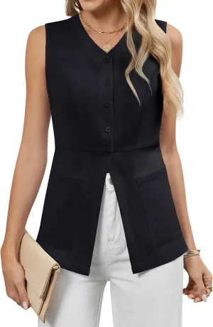 Blooming Jelly Womens Summer Tank Tops Button Down Sleeveless Vest Dressy Casual Blouses Business V Neck Outfits