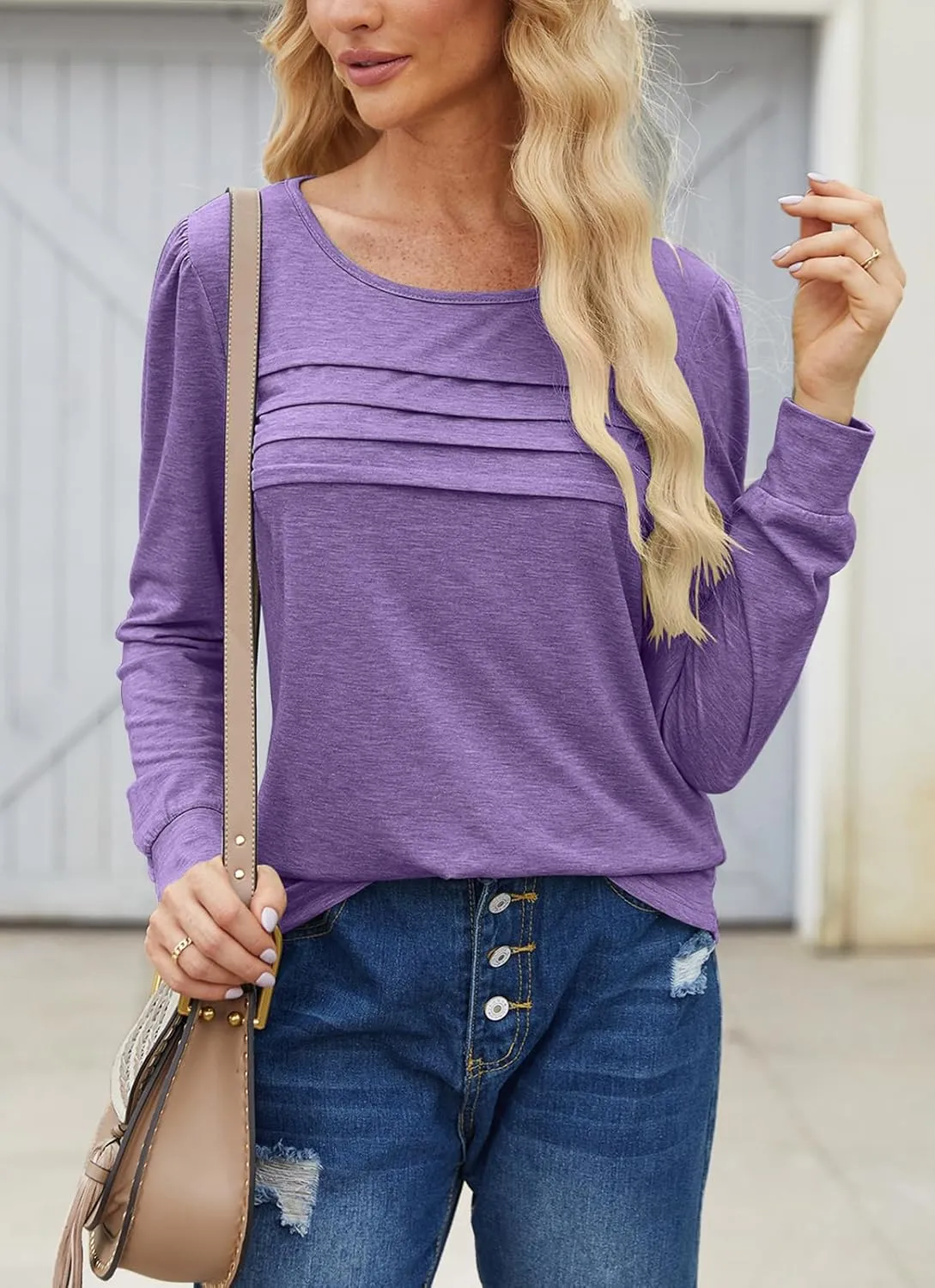 Bluetime Long Sleeve Shirts for Women 2024 Fall Fashion Tunic Tops for Leggings Pleated Front Dressy Casual Blouses