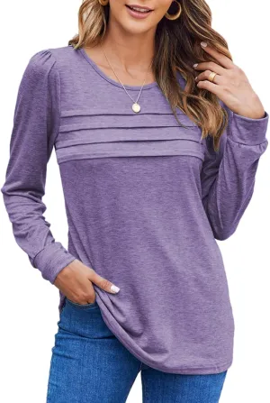Bluetime Long Sleeve Shirts for Women 2024 Fall Fashion Tunic Tops for Leggings Pleated Front Dressy Casual Blouses