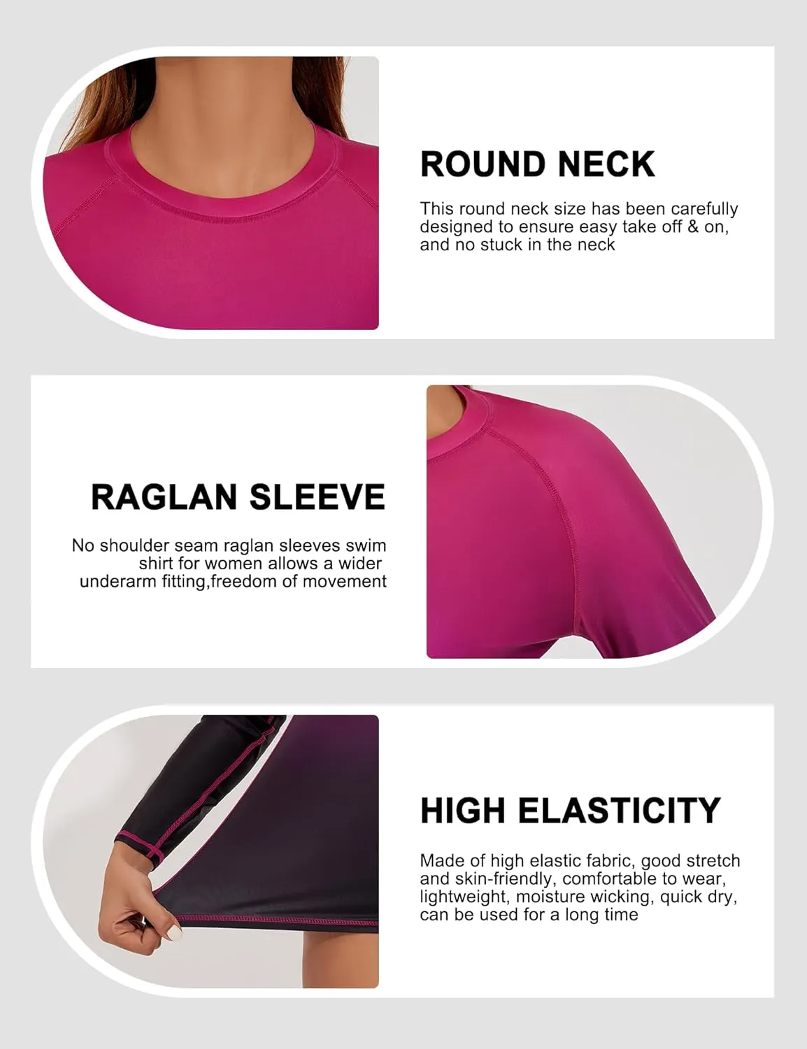 Bonneuitbebe Women's Rash Guard UPF 50  Long Sleeve Swim Shirts Rashguard Workout Tops SPF Shirts Beach Water Swimwear
