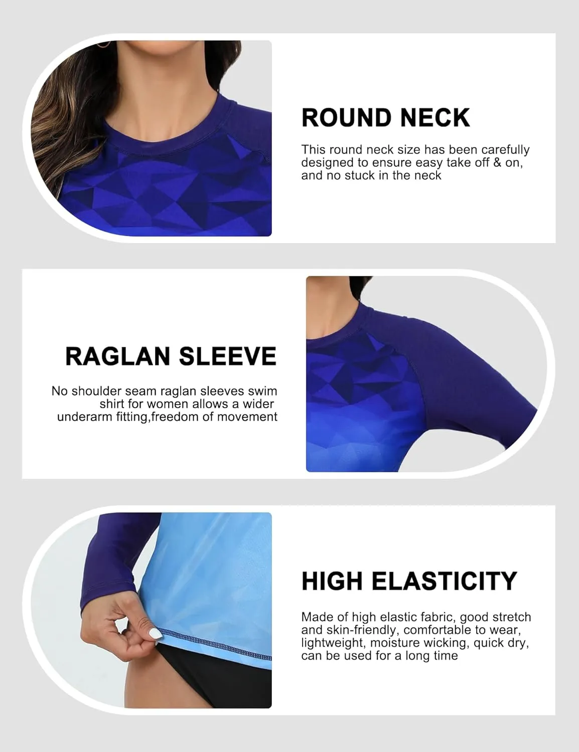Bonneuitbebe Women's Rash Guard UPF 50  Long Sleeve Swim Shirts Rashguard Workout Tops SPF Shirts Beach Water Swimwear