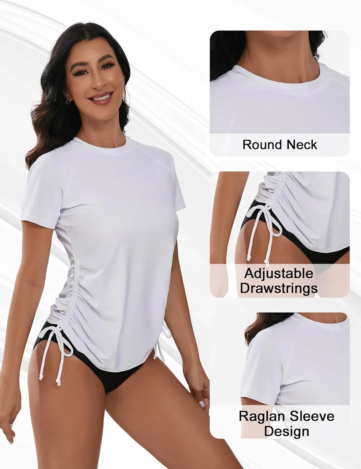 Bonneuitbebe Women's Short Sleeve Rash Guard Shirts UV Protection Swim Shirts UPF 50  Lightweight Adjustable Tie Swimwear