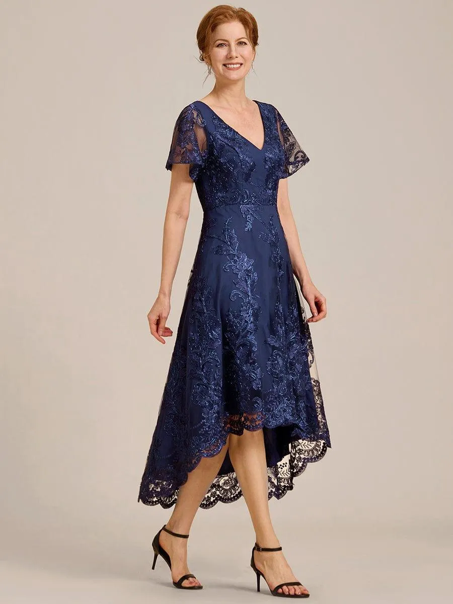 Bonnie | Embroidered Mesh Double V Neck Midi Mother of the Bride Dress