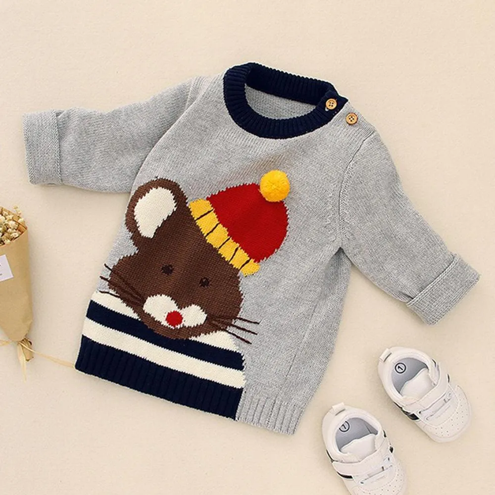 Boys Long Sleeve Cartoon Mouse Printed Sweaters