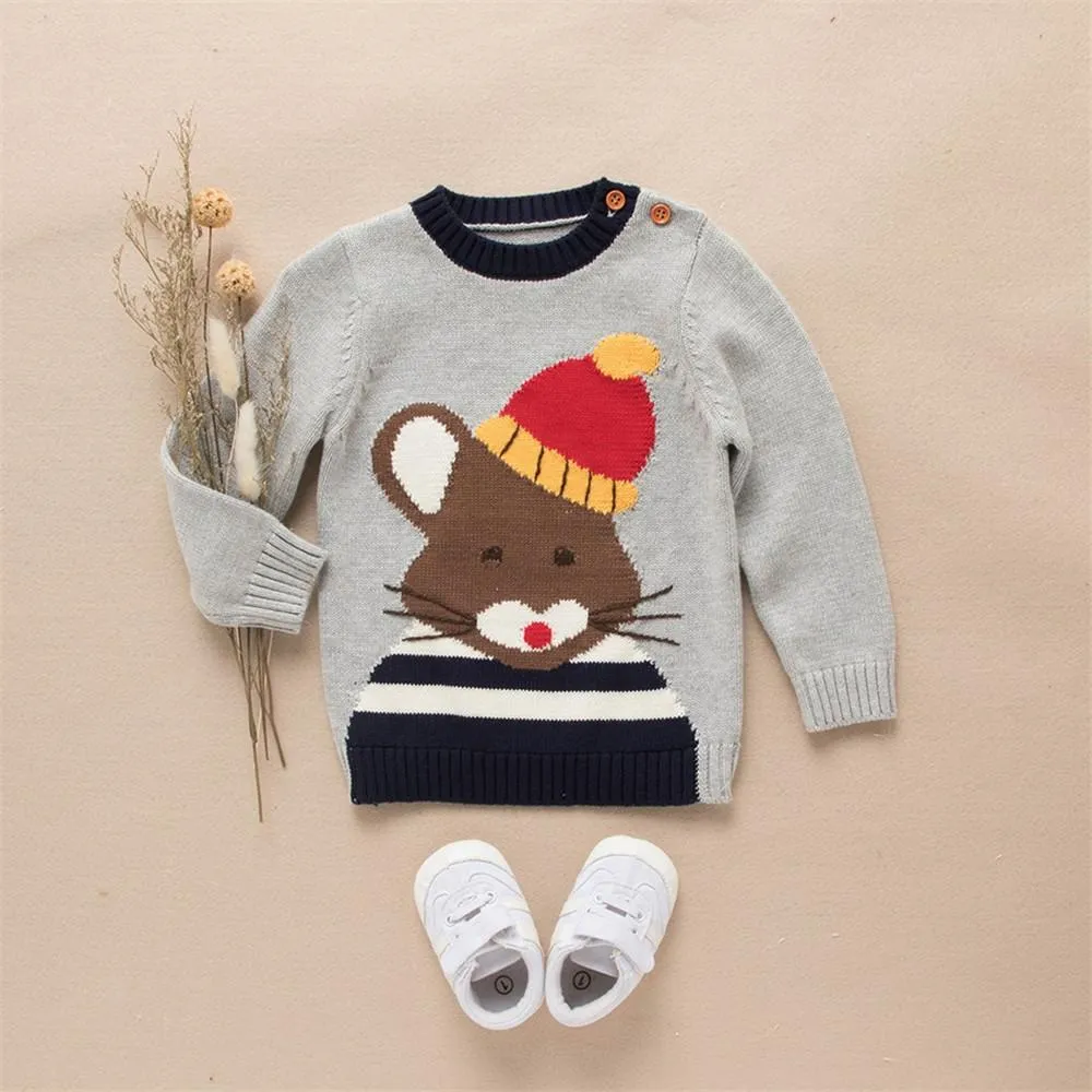 Boys Long Sleeve Cartoon Mouse Printed Sweaters