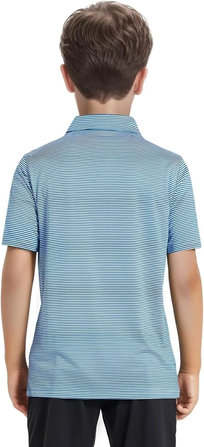 Boys Polo Shirts Short Sleeve Striped Performance Moisture Wicking Dry Fit Golf Shirts for Boys Youth Kids