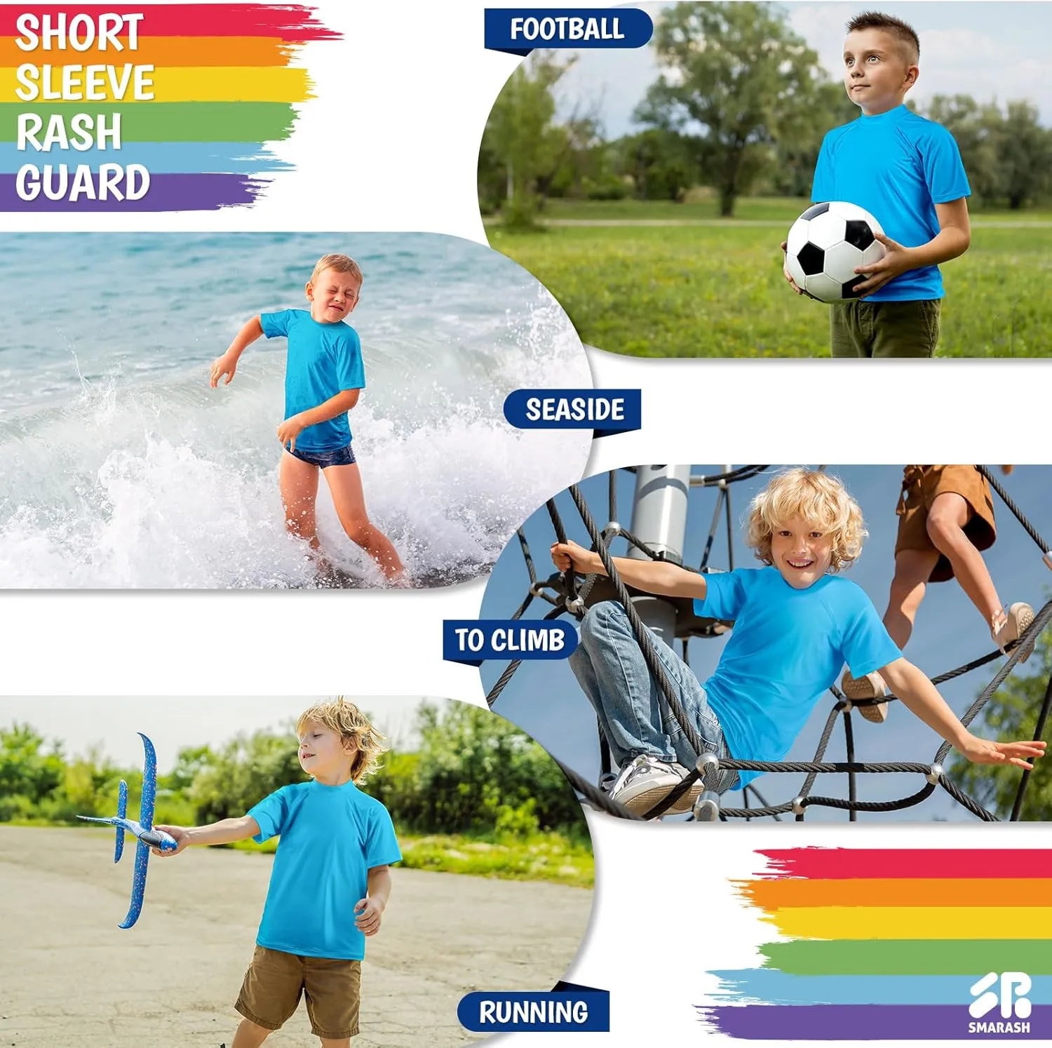 Boy's UPF 50  Rash Guard Swim Shirts Short Sleeve Sun Protection SPF Fishing Surfing Water Beach Shirts Quick Dry