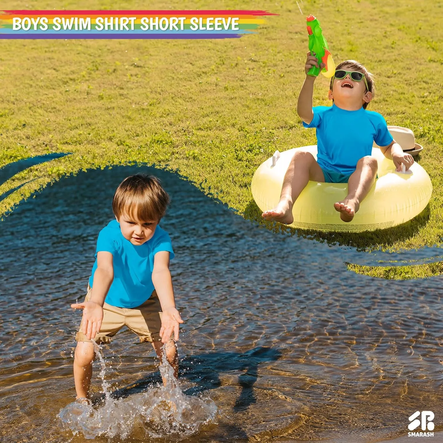 Boy's UPF 50  Rash Guard Swim Shirts Short Sleeve Sun Protection SPF Fishing Surfing Water Beach Shirts Quick Dry