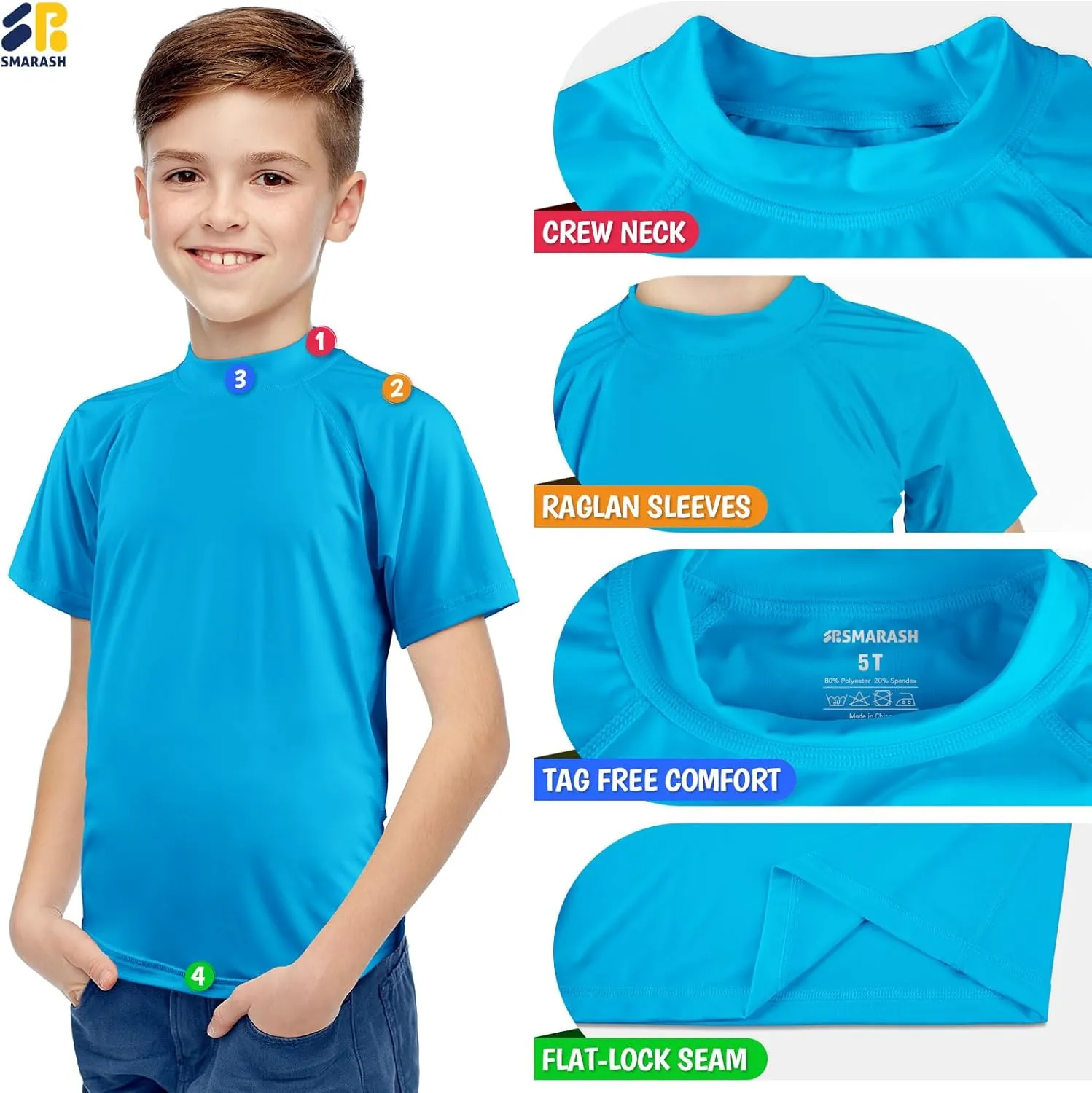 Boy's UPF 50  Rash Guard Swim Shirts Short Sleeve Sun Protection SPF Fishing Surfing Water Beach Shirts Quick Dry