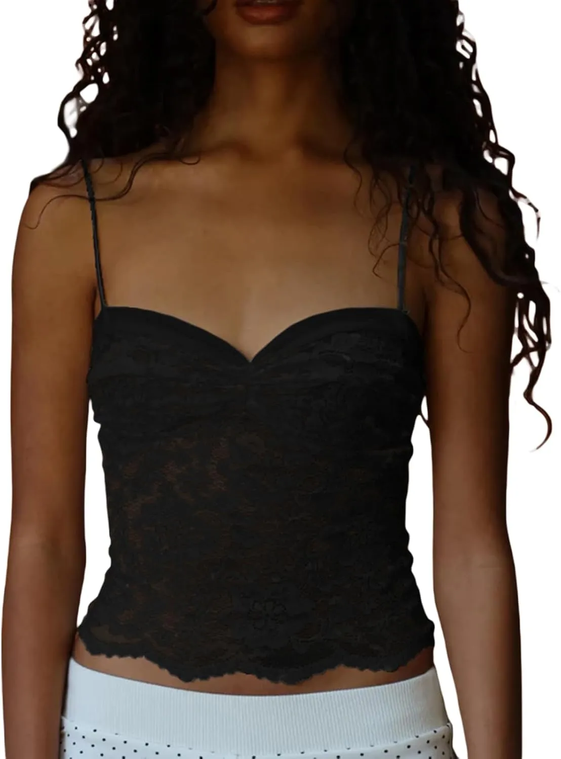 Camisoles for Women Sexy Lace Trim Tank Top Spaghetti Strap Club Shirts Slim Fitted Y2k Going Out Undershirt Tops