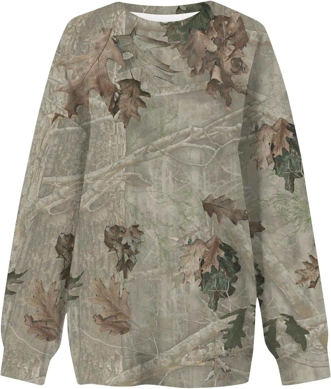 Camo Sweatshirt for Women Maple-Leaf Print Camo Crewneck Sweatshirts Long Sleeve Oversized Sweater Pullover Casual Tops
