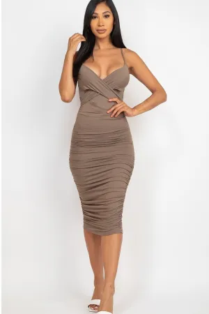 Capella | Cross Wrap Ruched Midi Dress