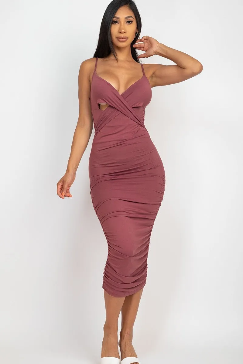 Capella | Cross Wrap Ruched Midi Dress
