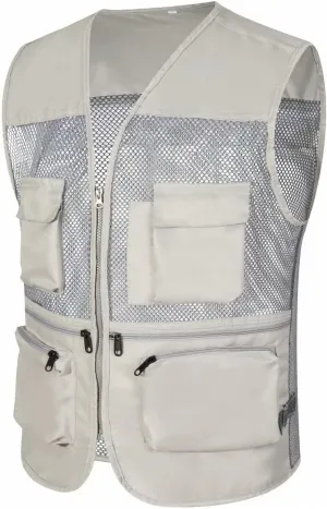 Cargo Vest for Men Lightweight Breathable Mesh Vest Zip Up Sleeveless Jacket Outdoor Volunteer Work Coat with Pockets