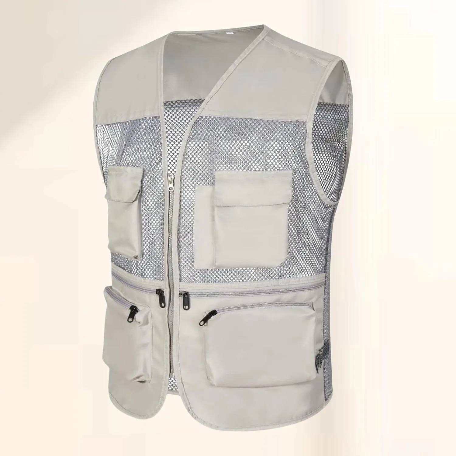 Cargo Vest for Men Lightweight Breathable Mesh Vest Zip Up Sleeveless Jacket Outdoor Volunteer Work Coat with Pockets