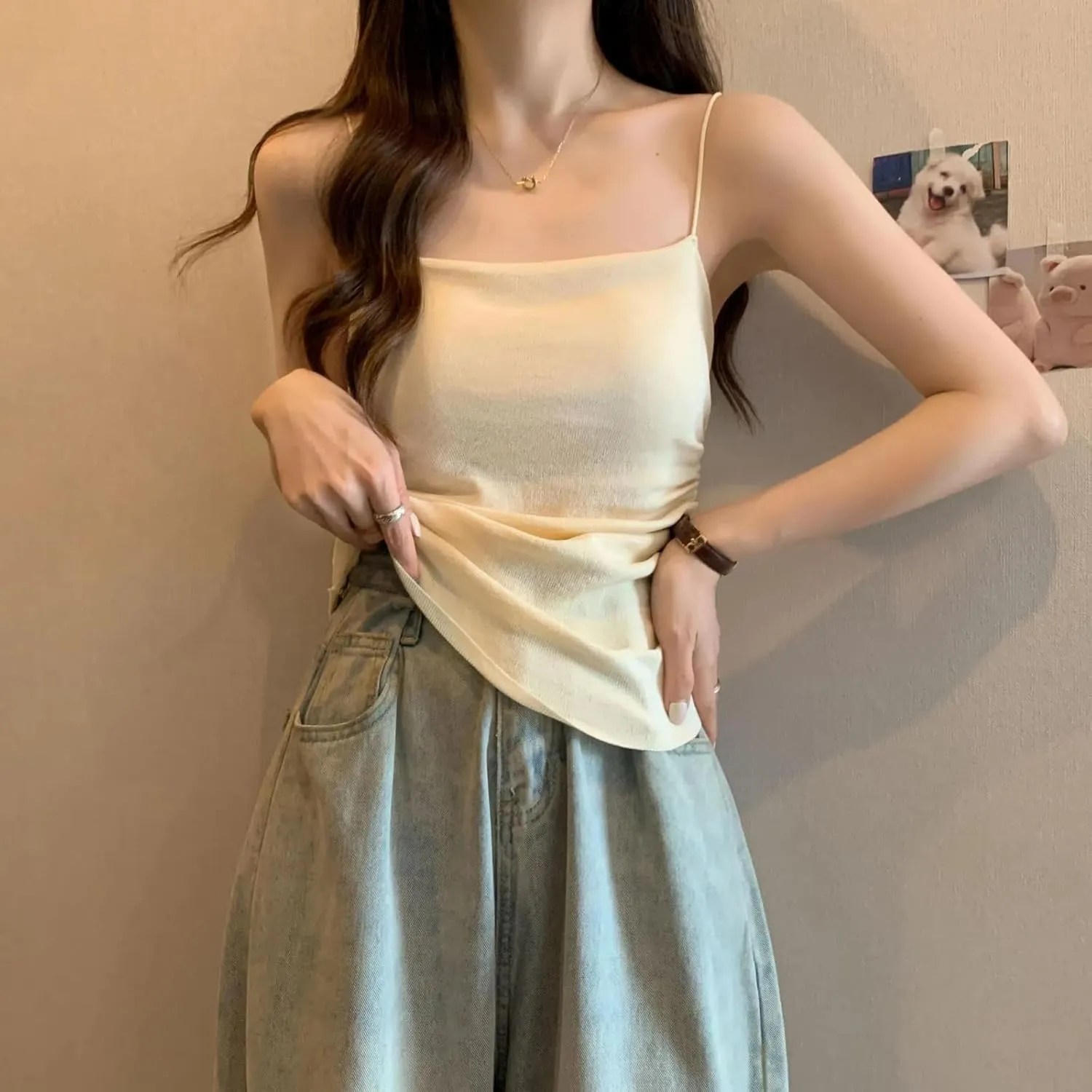 Casual Knit Camisole Slim Fit Fashion Women's Tops