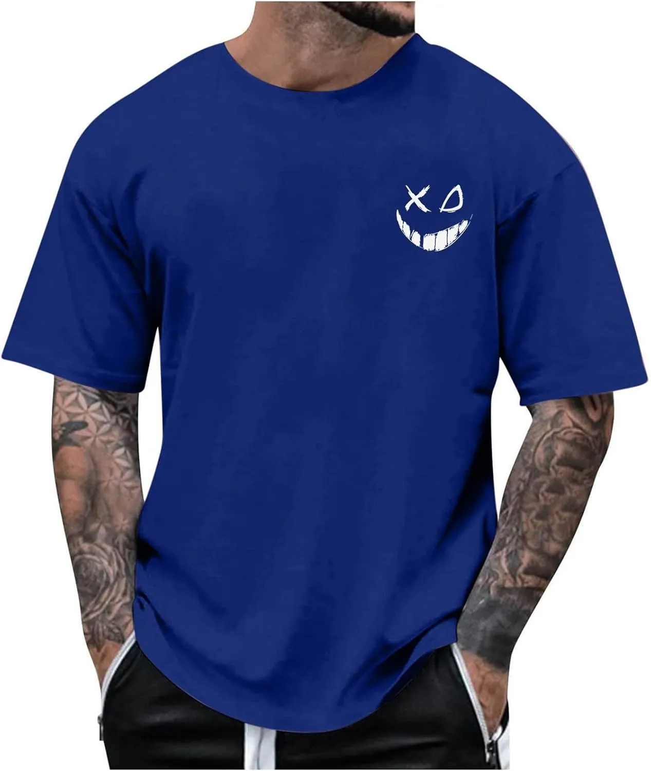 Casual Loose T Shirts for Men Summer Trendy Funny Print Short Sleeve Crewneck Pullover Lightweight Comfy Tees