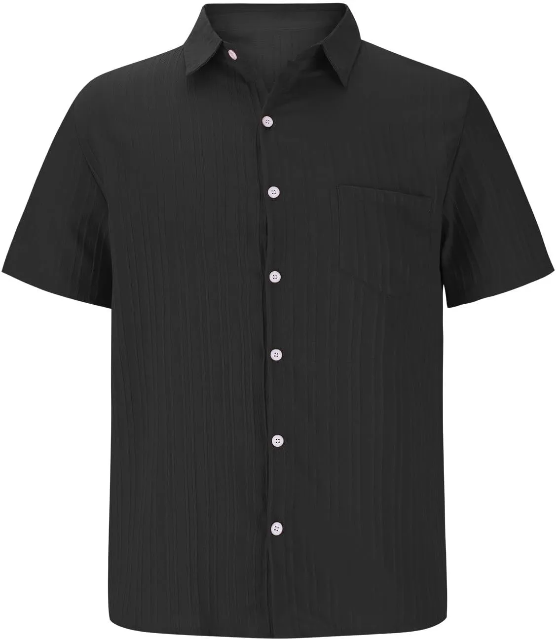 Casual Shirts for Men Summer Loose Fashion Button Down Shirts Vacation Solid Pleated Lapel Short Sleeve Top Clothes