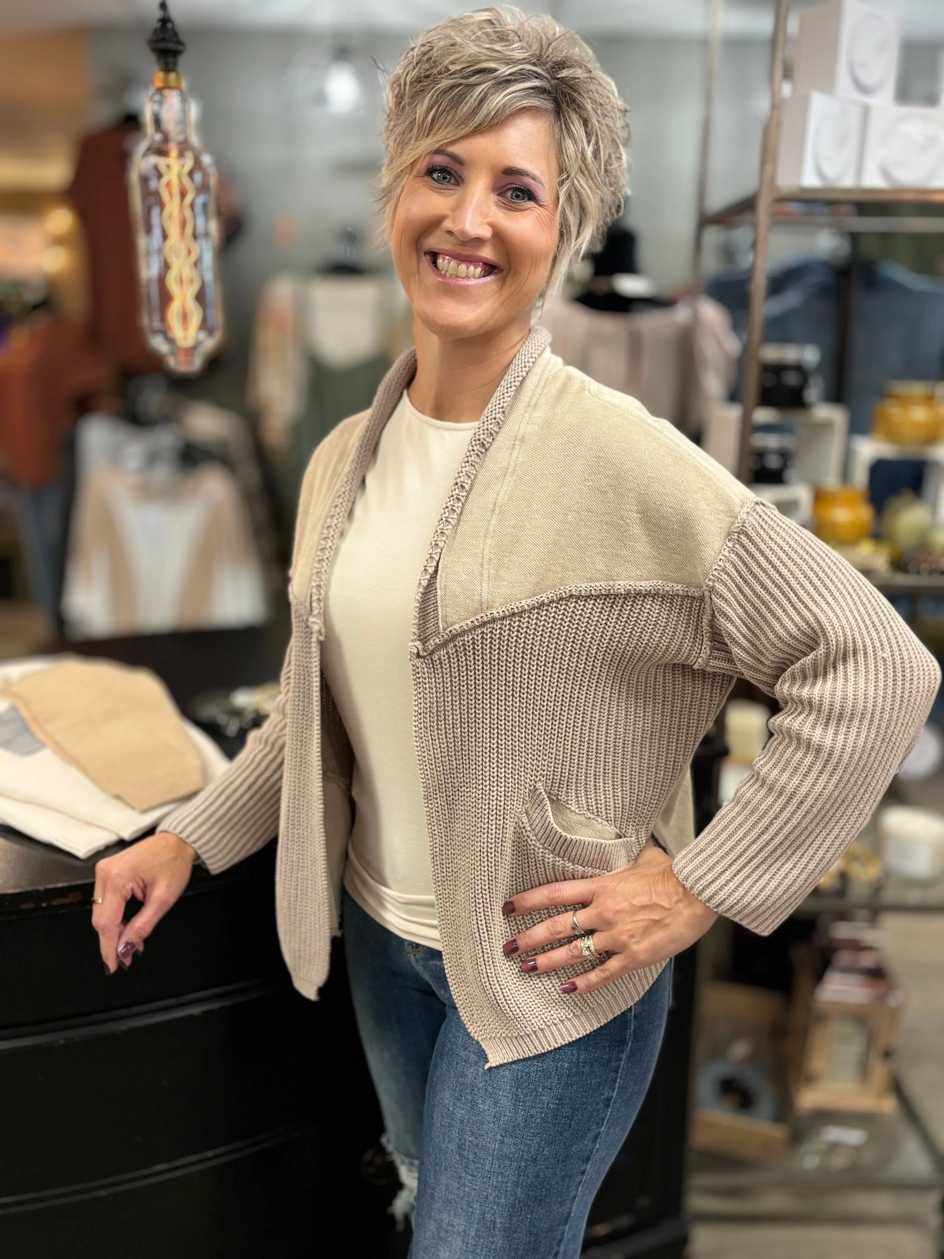 Celeste Washed Cable Knit Cardigan