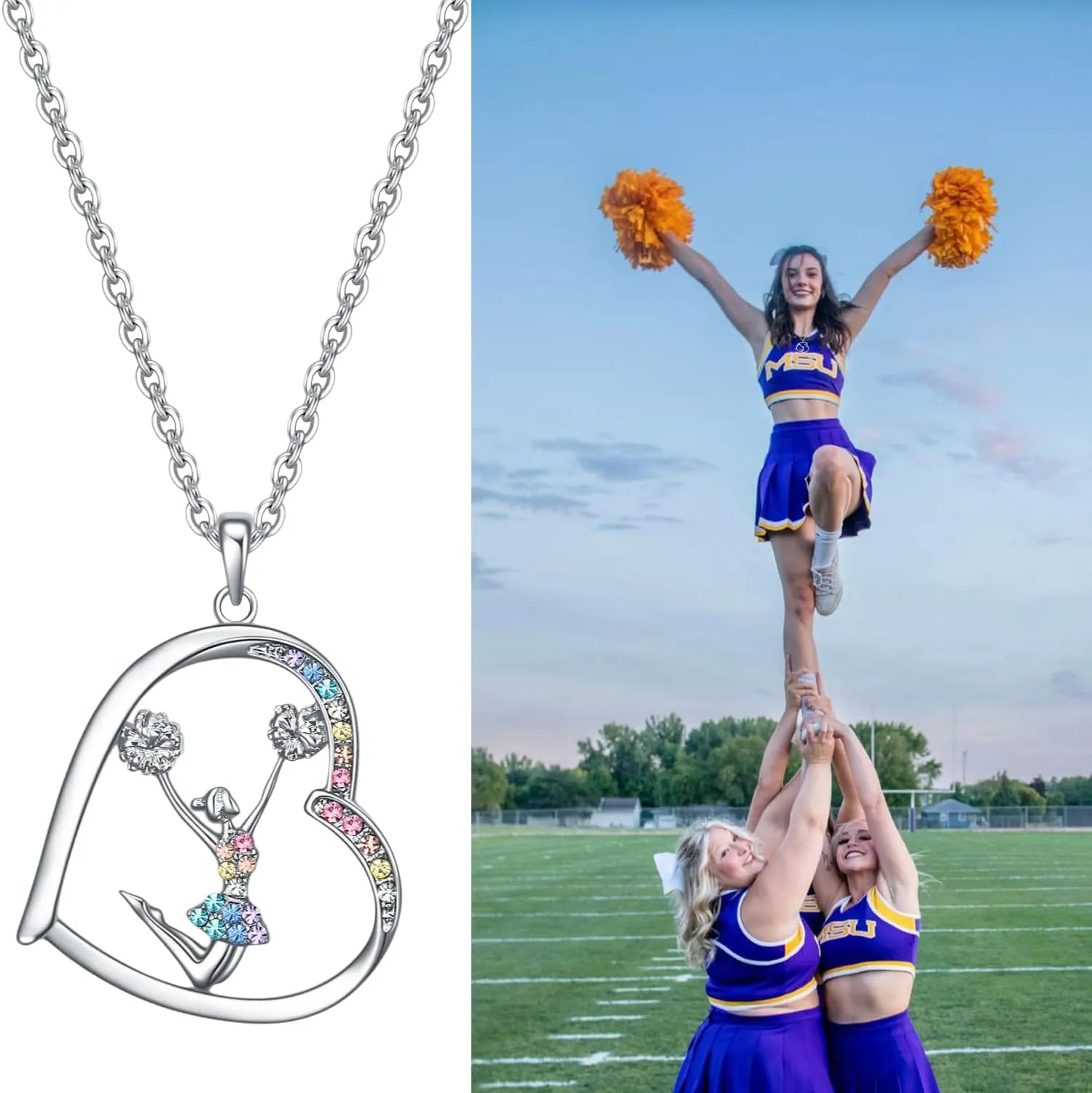 Cheerleader Gifts Set Women Including Cheerleader Makeup Bags Cheerleader Necklace Cheerleading Socks Cheerleader Stickers-Cheerleader Lovers Gifts