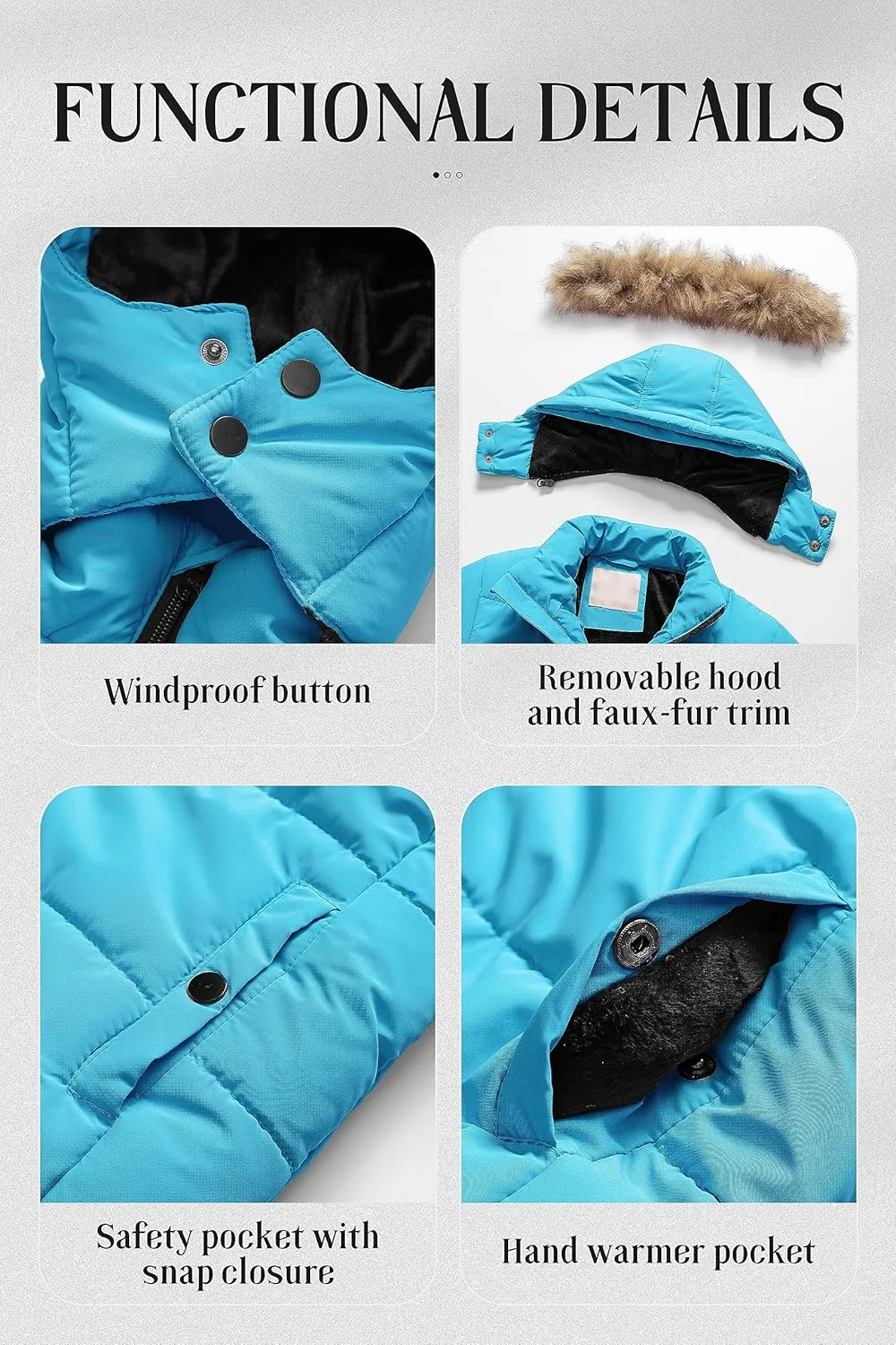 Chrisuno Girl's Water Resistant Winter Coats Warm Fleece Lined Outwear Ski Snow Jacket With Removable Hood