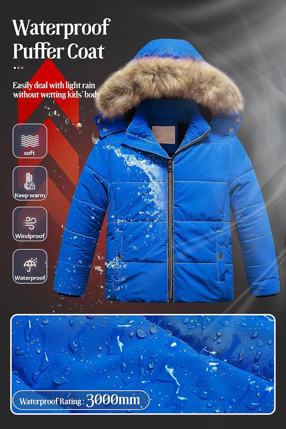 Chrisuno Girl's Water Resistant Winter Coats Warm Fleece Lined Outwear Ski Snow Jacket With Removable Hood