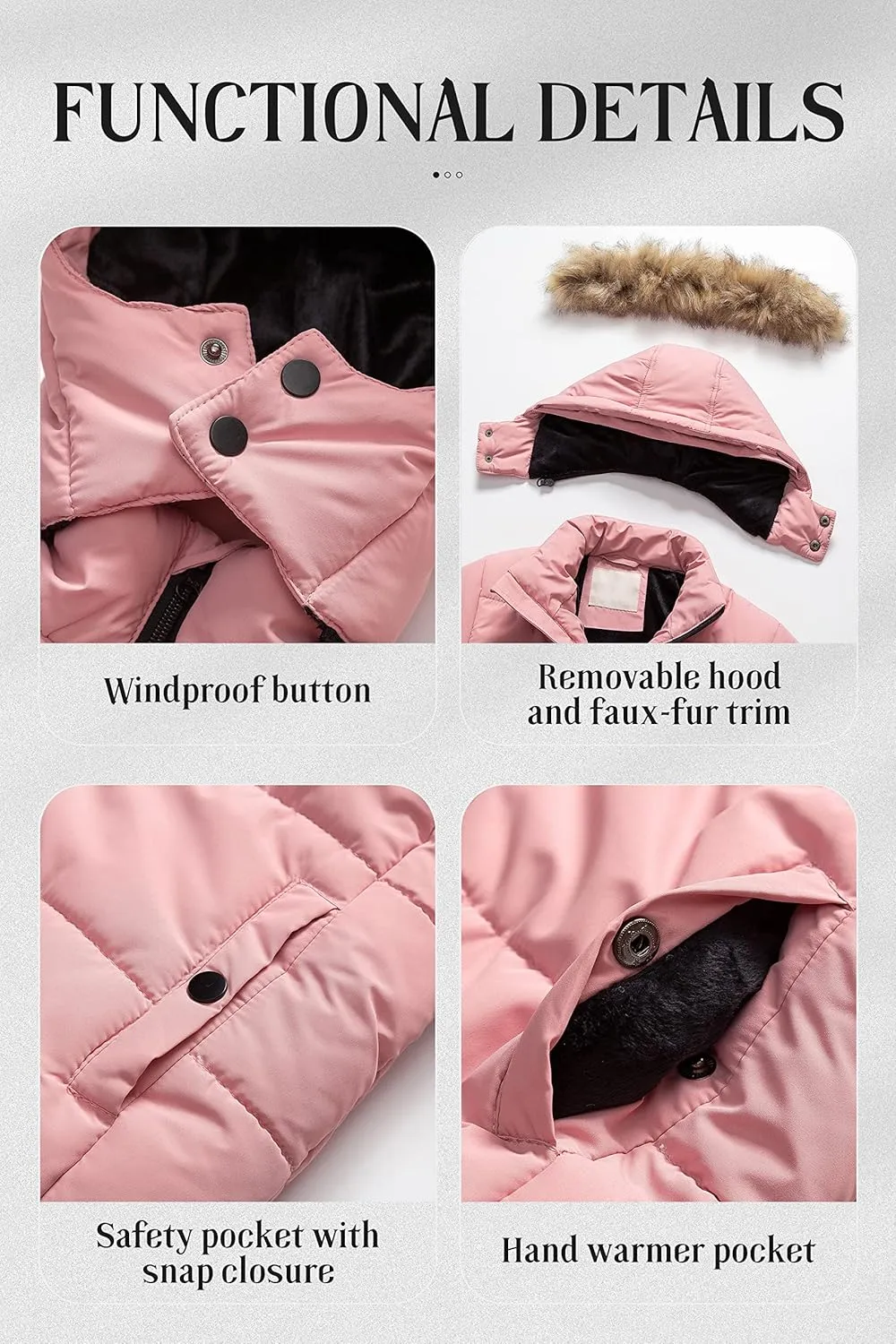 Chrisuno Girl's Water Resistant Winter Coats Warm Fleece Lined Outwear Ski Snow Jacket With Removable Hood