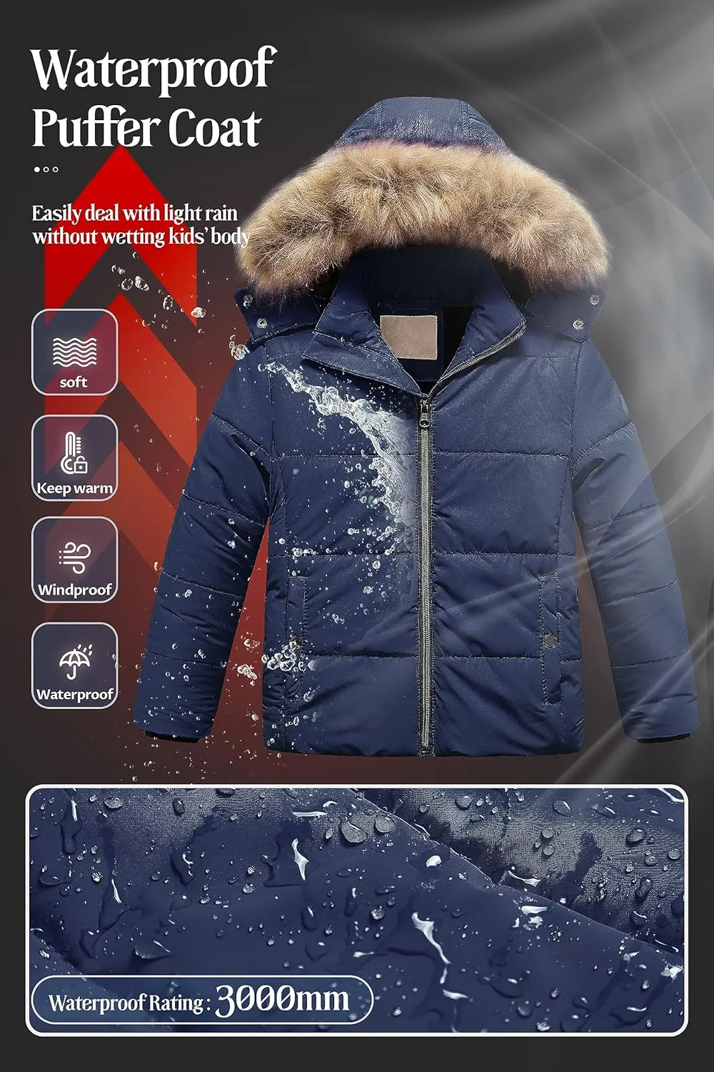 Chrisuno Girl's Water Resistant Winter Coats Warm Fleece Lined Outwear Ski Snow Jacket With Removable Hood