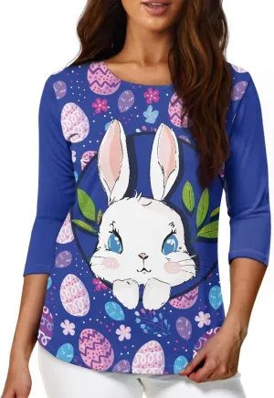 Coloranimal Three-Quarter Sleeve Shirts for Womens Tops Summer 3/4 Sleeve Y2K T Shirts Tee S-2XL