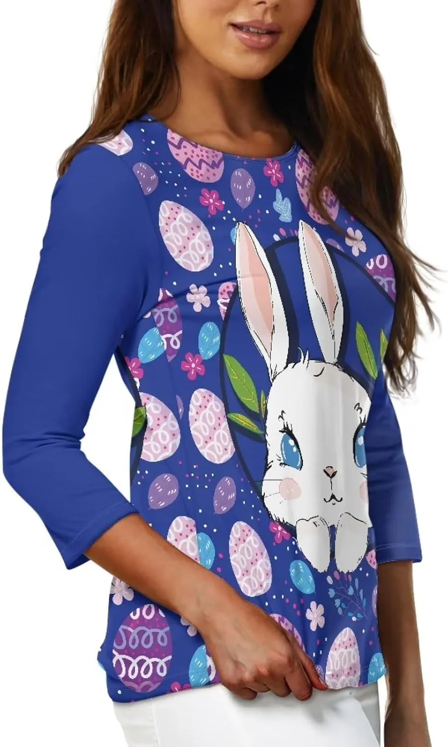 Coloranimal Three-Quarter Sleeve Shirts for Womens Tops Summer 3/4 Sleeve Y2K T Shirts Tee S-2XL