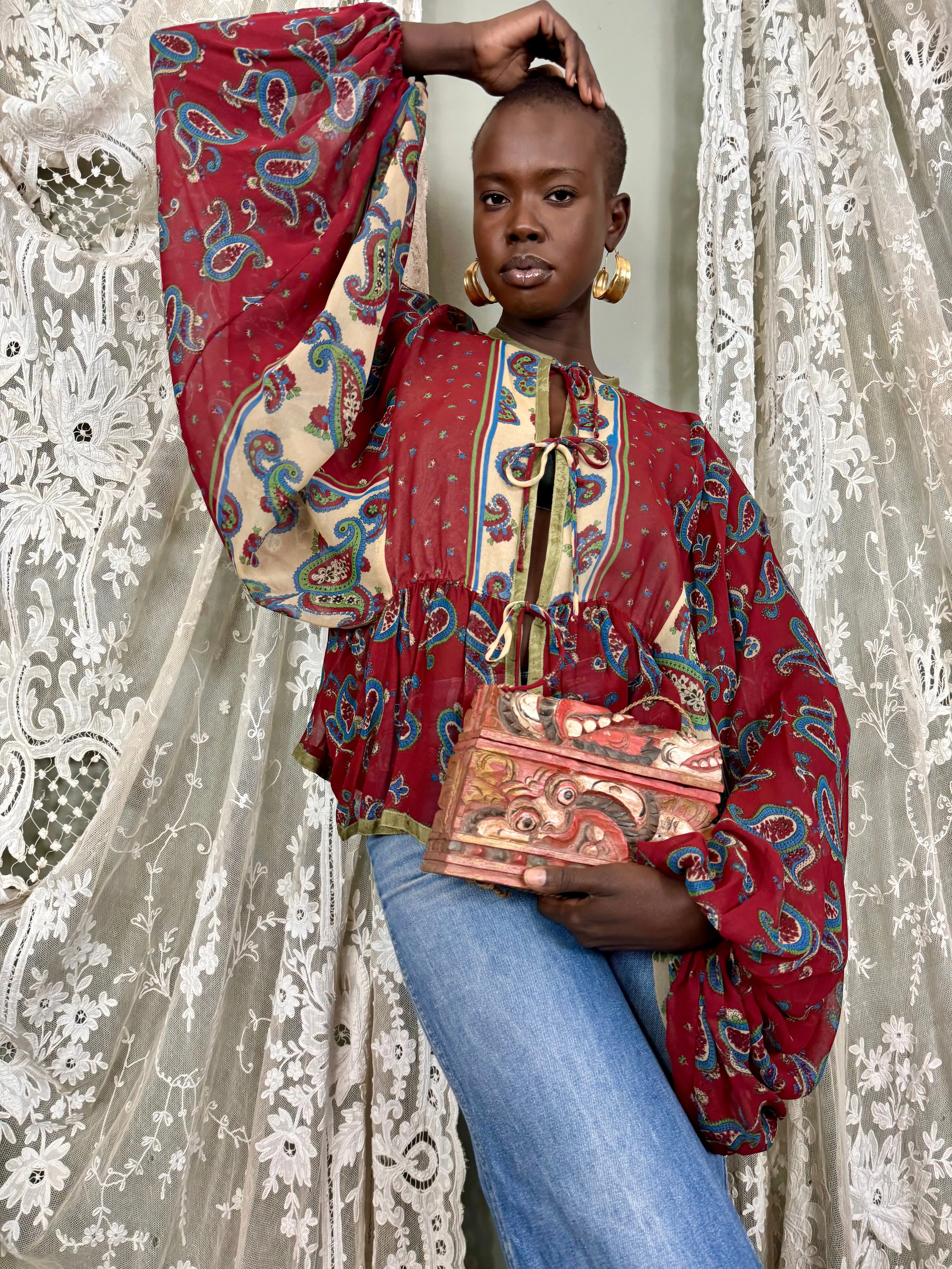 Comporta, 70s paisley front tie blouse