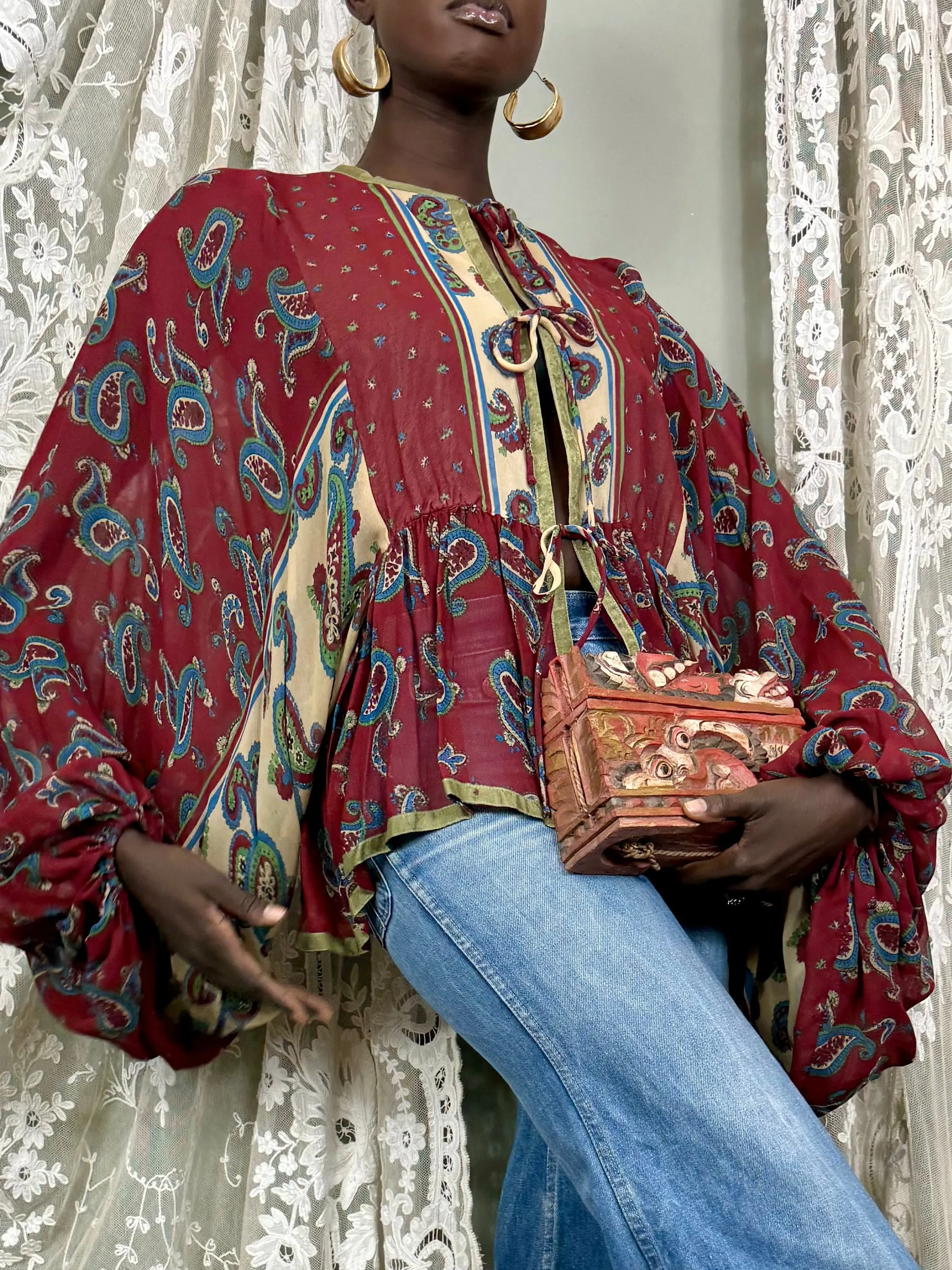 Comporta, 70s paisley front tie blouse