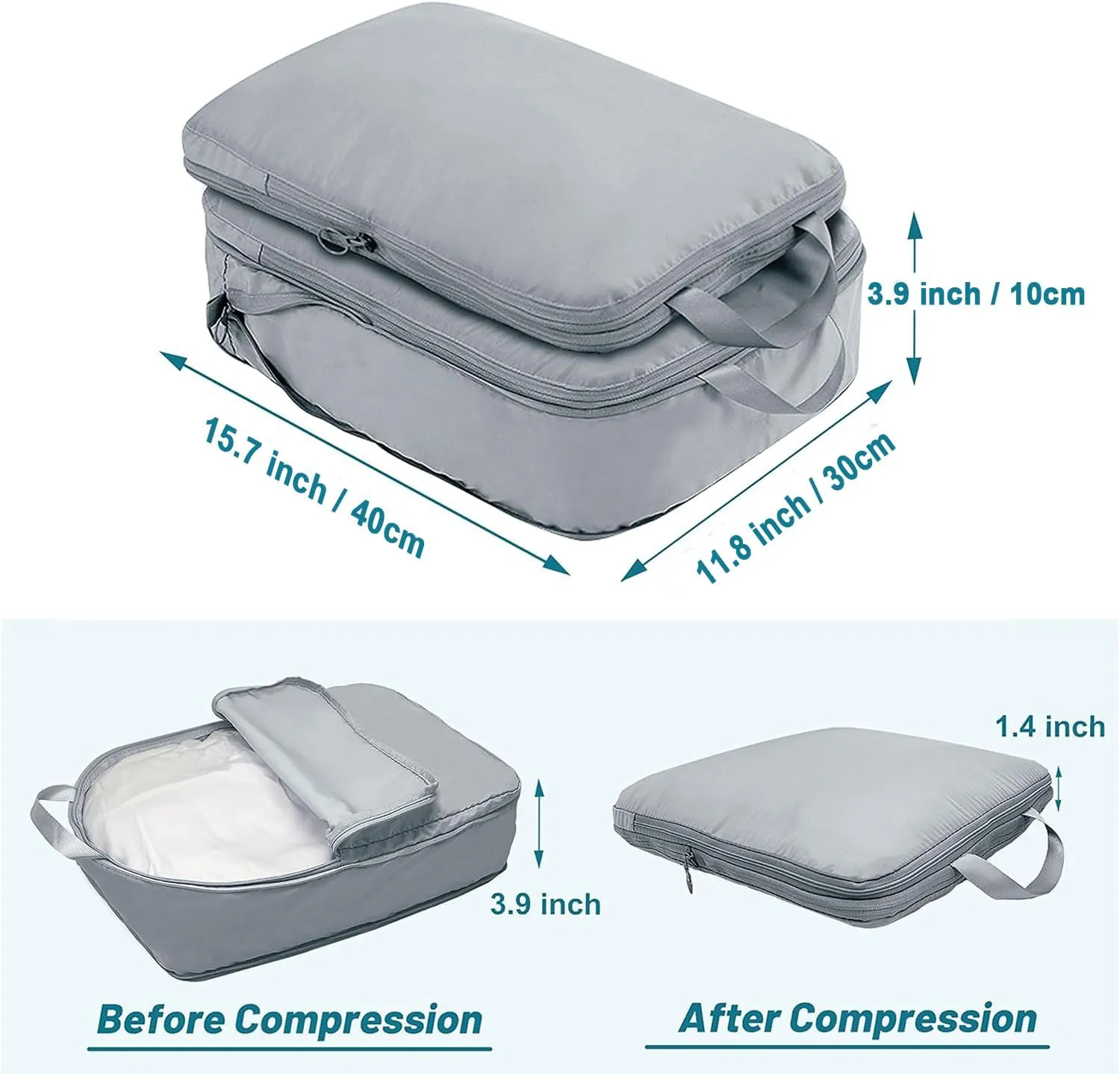 Compression Packing Cubes for Travel, 2 Pack Expandable Storage Bag Luggage Packing Organizers Compression Cubes for Suitcases Backpack (grey)