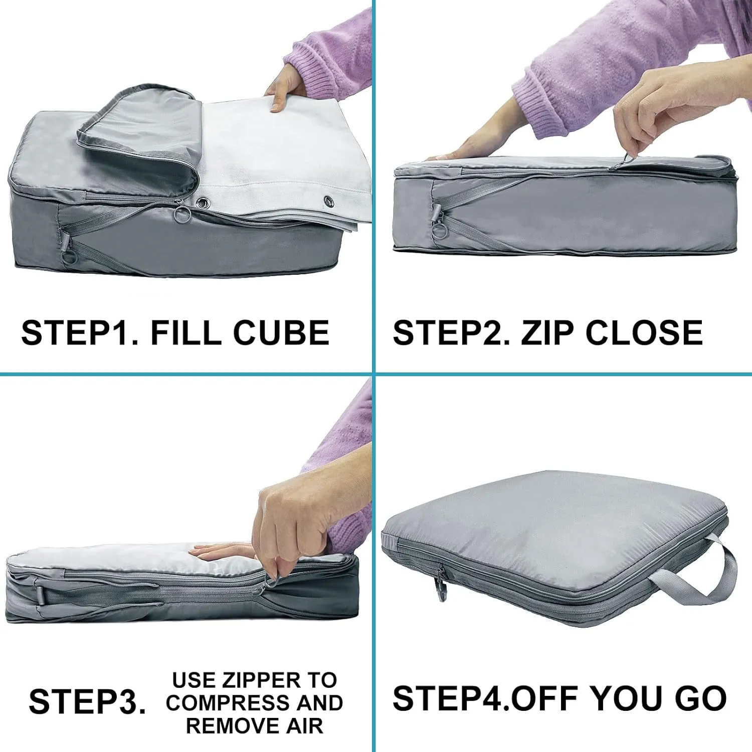 Compression Packing Cubes for Travel, 2 Pack Expandable Storage Bag Luggage Packing Organizers Compression Cubes for Suitcases Backpack (grey)
