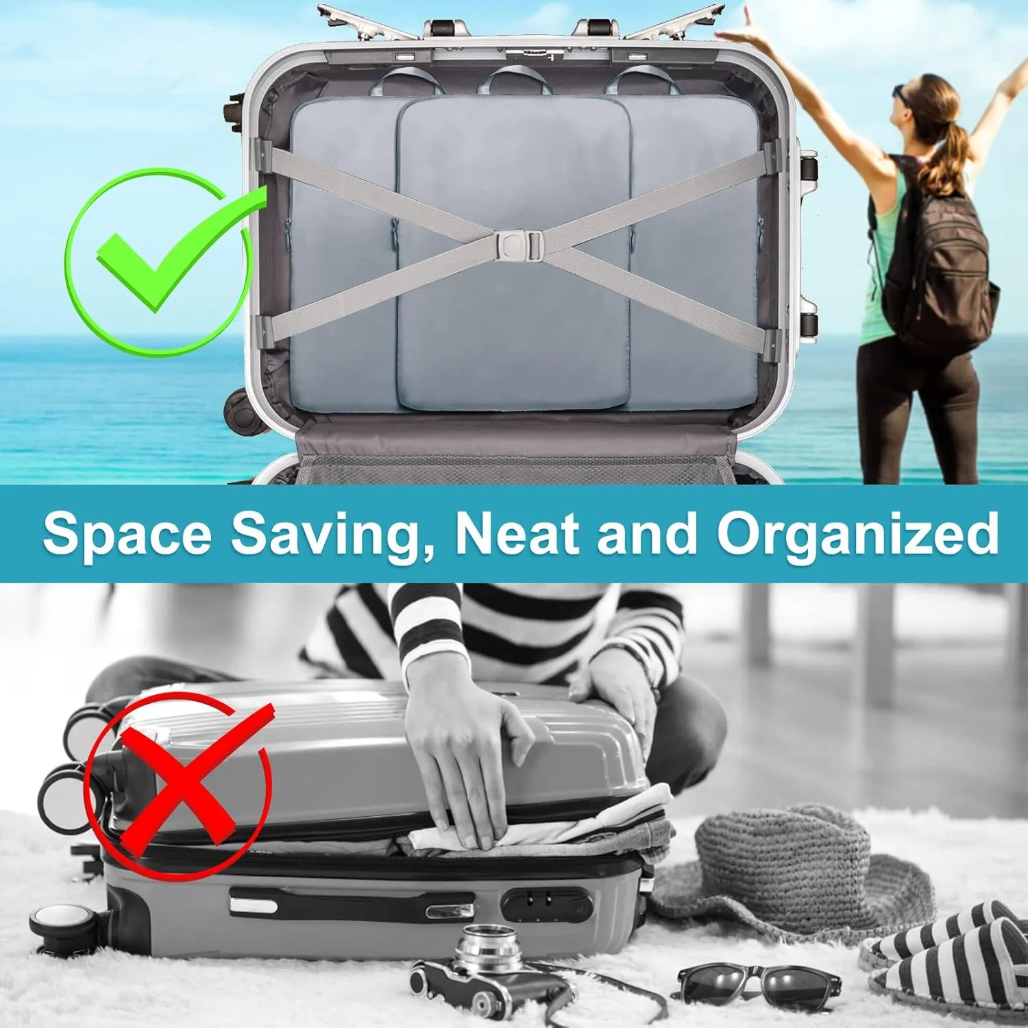 Compression Packing Cubes for Travel, 2 Pack Expandable Storage Bag Luggage Packing Organizers Compression Cubes for Suitcases Backpack (grey)