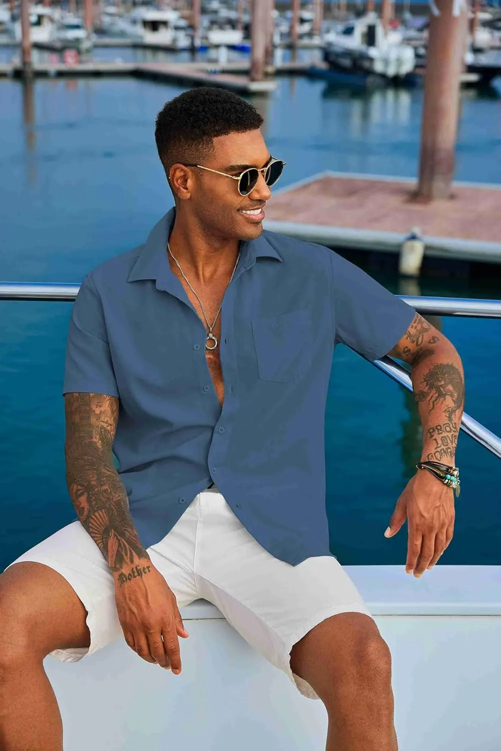 COOFANDY Men's Button Down Shirts Short Sleeve Casual Summer Shirts Beach Wedding Shirt with Pocket